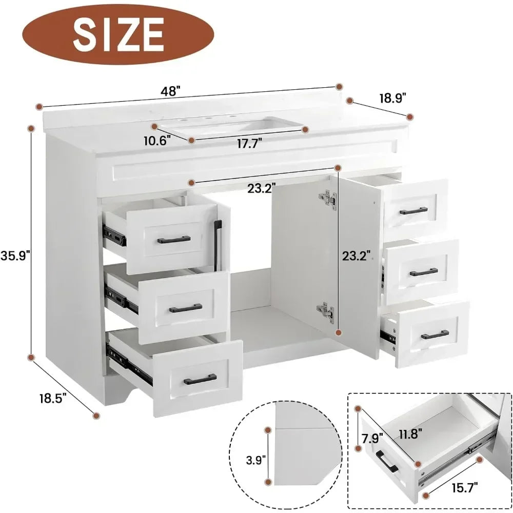 48" Luxurious Bathroom Vanity with White Stone Countertop