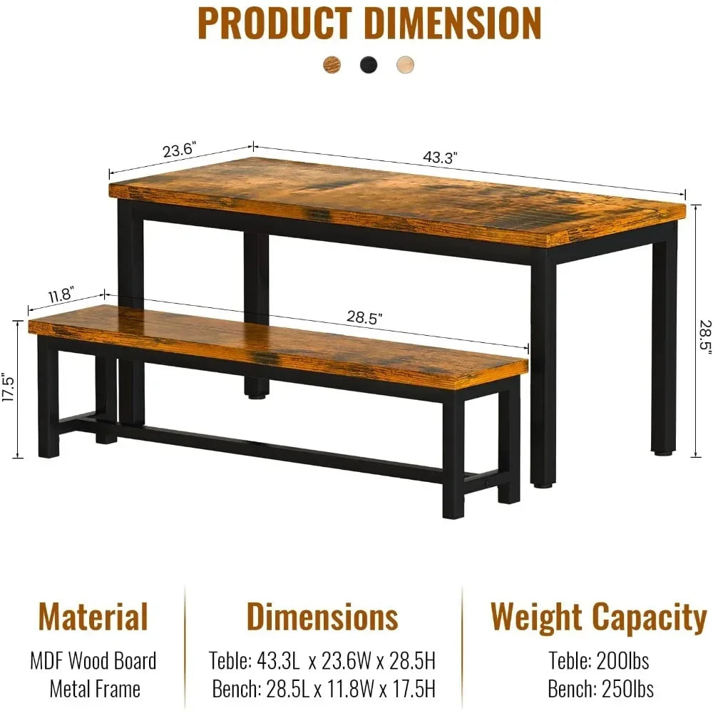 Dining table set with 2 benches