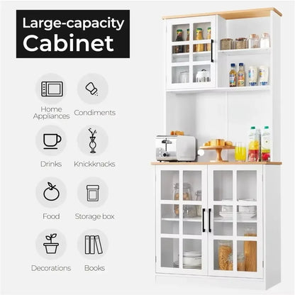 Kitchen Pantry Storage Cabinet Hutch, 72'' Buffet Cupboard