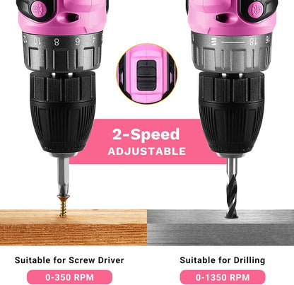 DEKO Pink Cordless Drill 20V Tool for Women