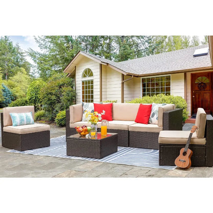 6 Piece Patio Furniture Sets, Wicker Rattan Outdoor Cushions