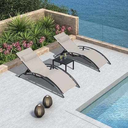 Patio Chaise Lounge Outdoor Chair with Table