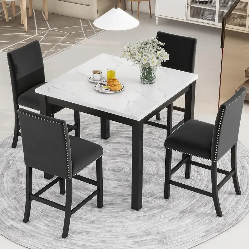 Square Faux Marble Table and Chairs for Family Kitchen