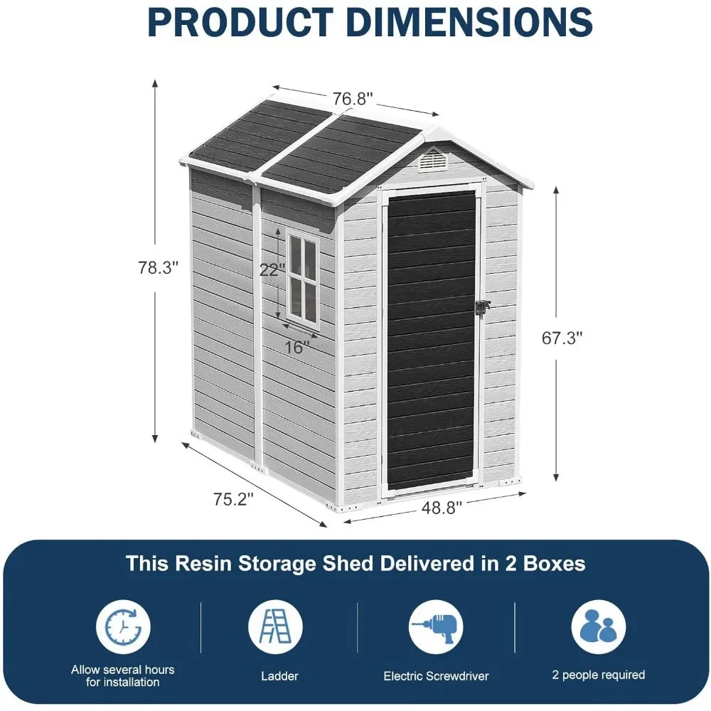 6x4 FT Outdoor Resin Storage Shed, Lockable Door