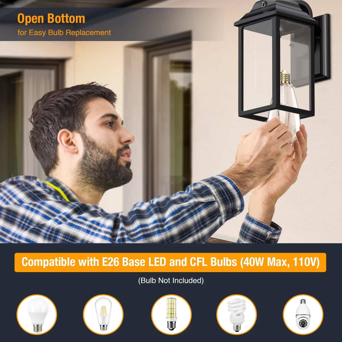 2 Outdoor Porch Light Wall Lantern-Black