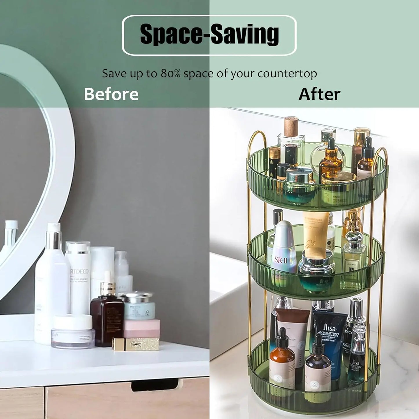 Rotating Makeup Organizer for 3 Tier Perfume Cosmetics Tray