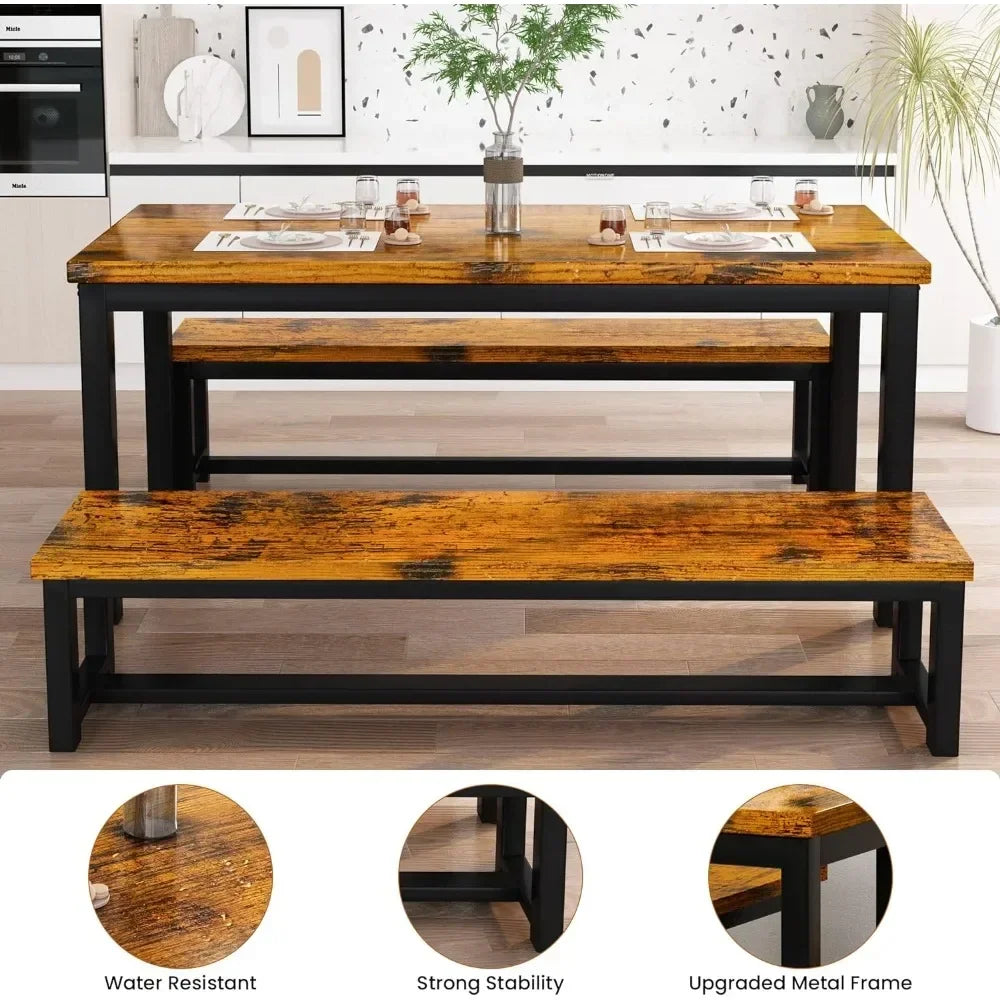 Dining table set with 2 benches