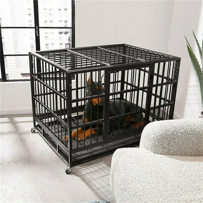 Dog Crate with Lockable Wheels and Tray