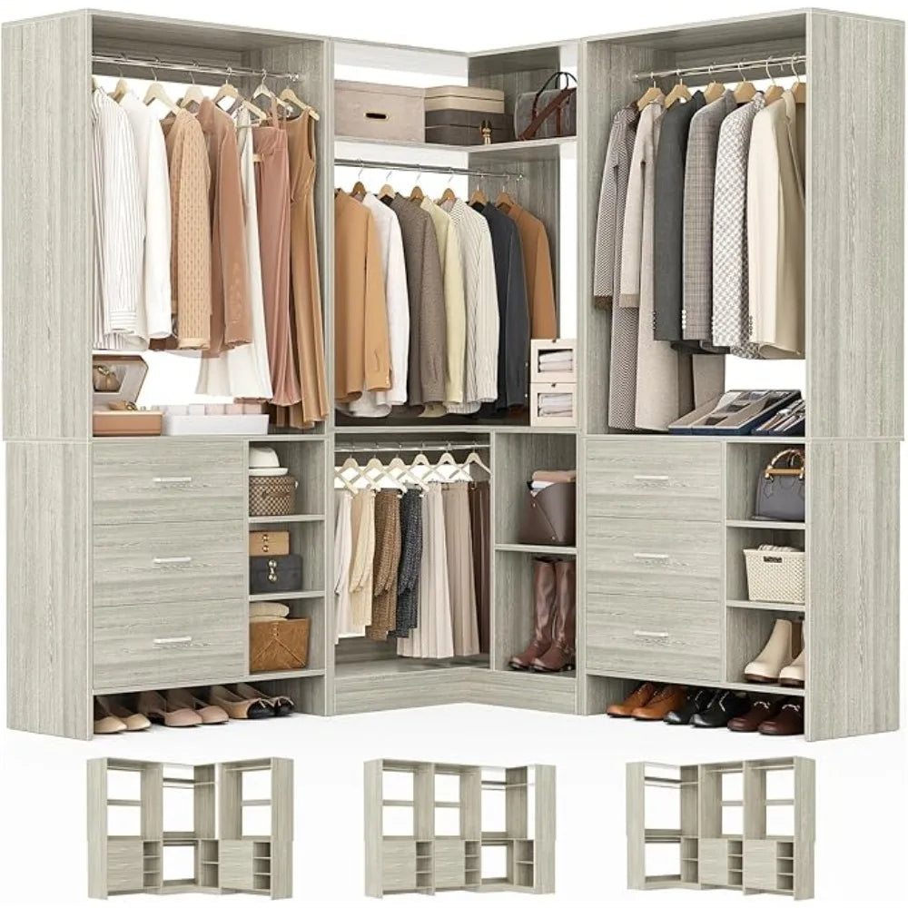 92.6" L-Shaped Walk-In Wardrobe Organizer