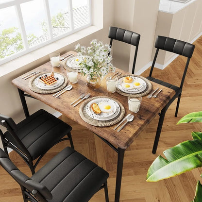 4-person Dining Table Set with Cushioned Chairs