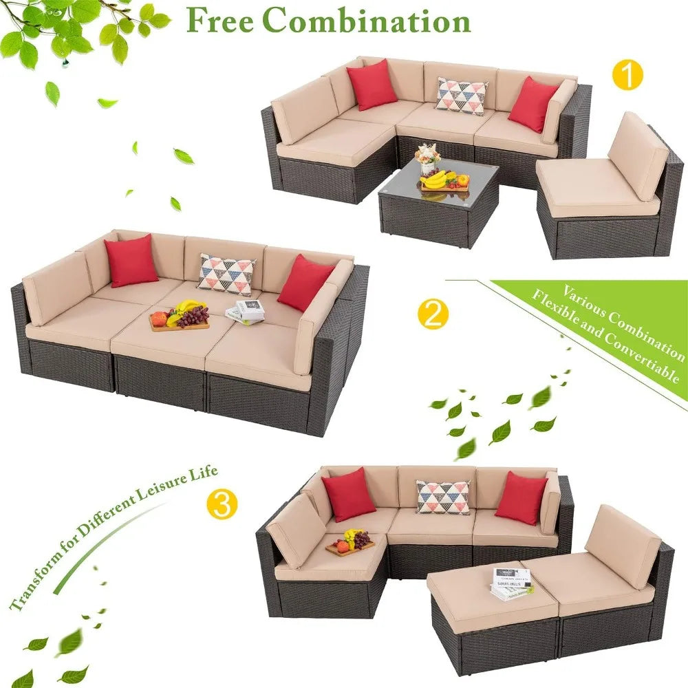 6 Piece Patio Furniture Sets, Wicker Rattan Outdoor Cushions