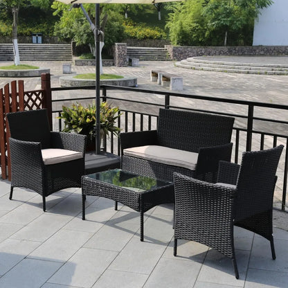 4-Piece Outdoor Wicker Patio Conversation Furniture Set