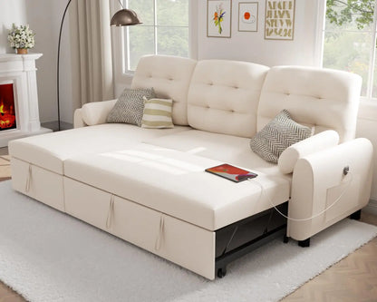 87" Sleeper Sofa Bed with Reversible Storage Chaise Pull Out