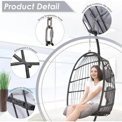 Outdoor Patio Wicker with Stand, Swing Hammock Egg Chair