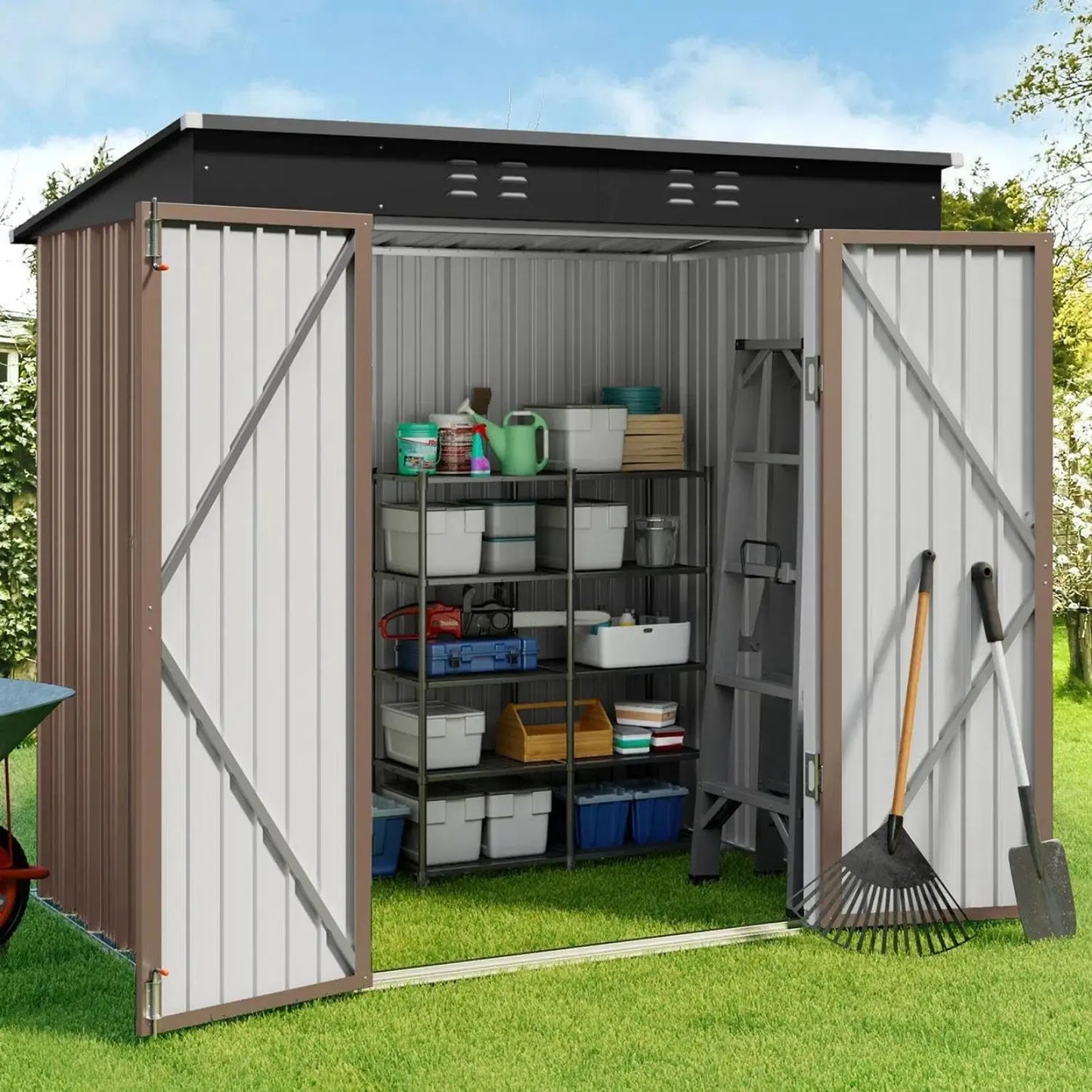 6' x 4' Outdoor Storage Shed with Double Lockable Doors