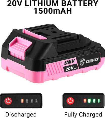 DEKO Pink Cordless Drill 20V Tool for Women