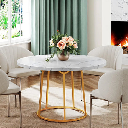 Round Wooden Marble Pattern Dinner Room Table