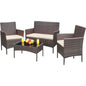 Outdoor Sofa Set of 4 with Soft Cushion and Glass Table