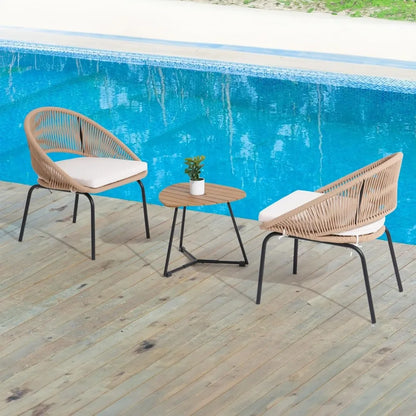 Outdoor Courtyard Furniture Set, Woven Rope with Coffee Table, 3 Pcs