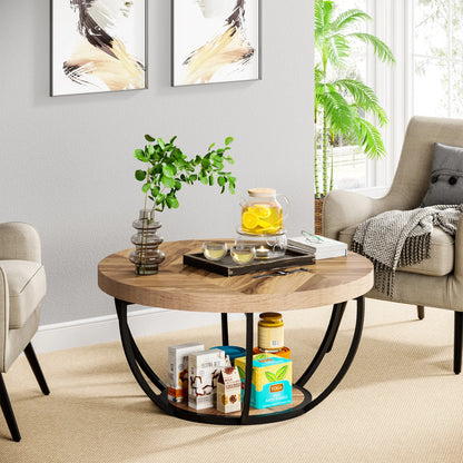 31.7" Round Coffee Table with Shelf