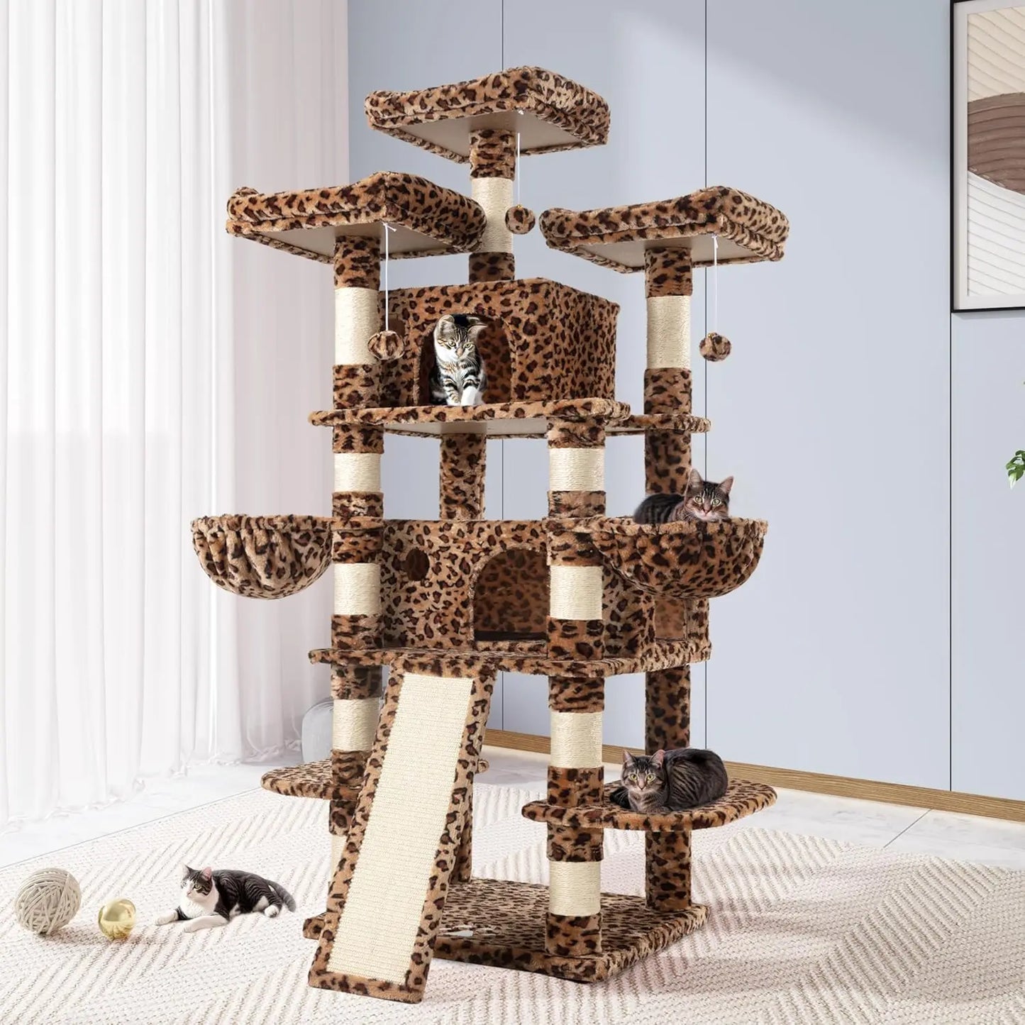 68 Inch Cat Treehouse with toys perch