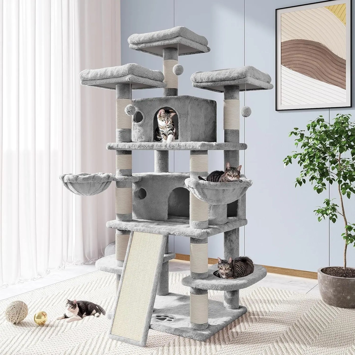 68 Inch Cat Treehouse with toys perch