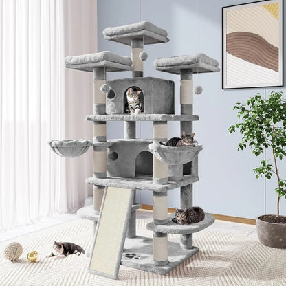 68 Inch Cat Treehouse with toys perch