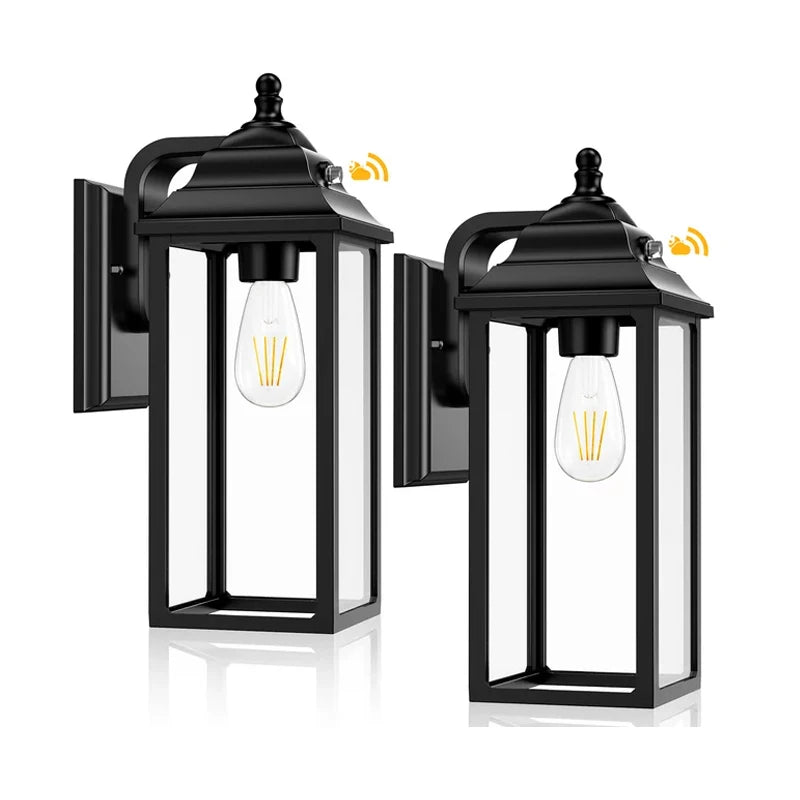 2 Outdoor Porch Light Wall Lantern-Black