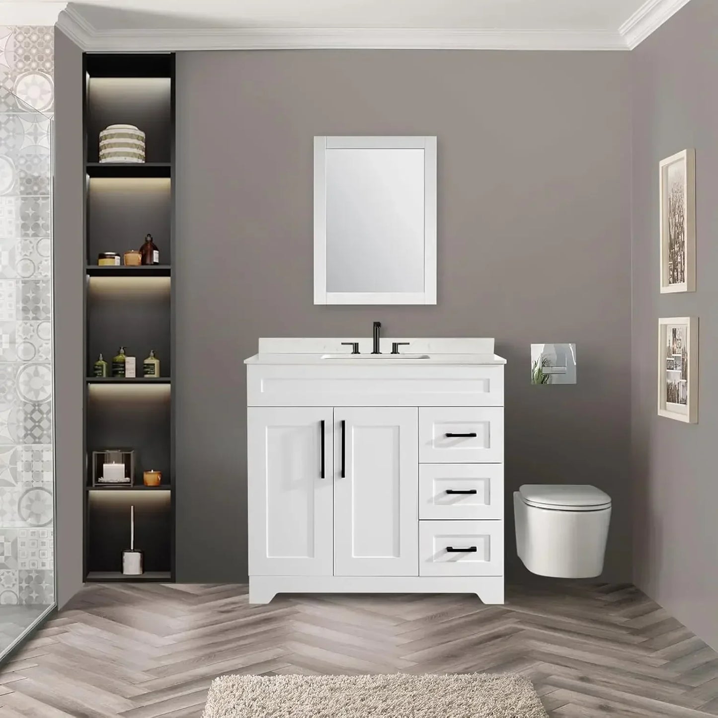 48" Luxurious Bathroom Vanity with White Stone Countertop