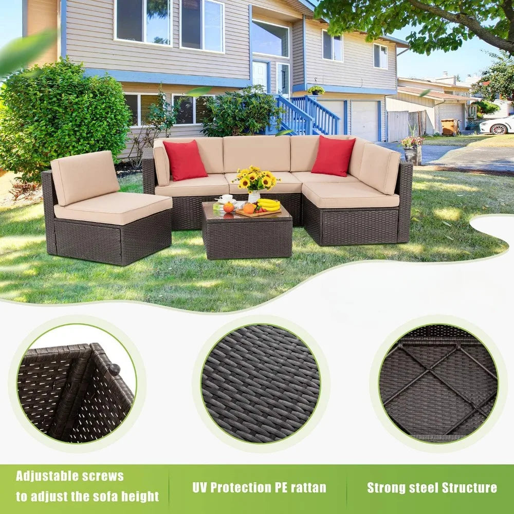 6 Piece Patio Furniture Sets, Wicker Rattan Outdoor Cushions