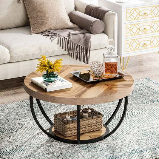 31.7" Round Coffee Table with Shelf