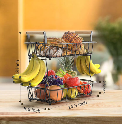 2/3-Tier Metal Wire Basket - Perfect for Fruits, Vegetables & Bread