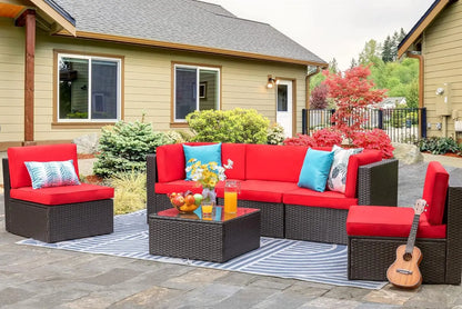 6 Piece Patio Furniture Sets, Wicker Rattan Outdoor Cushions