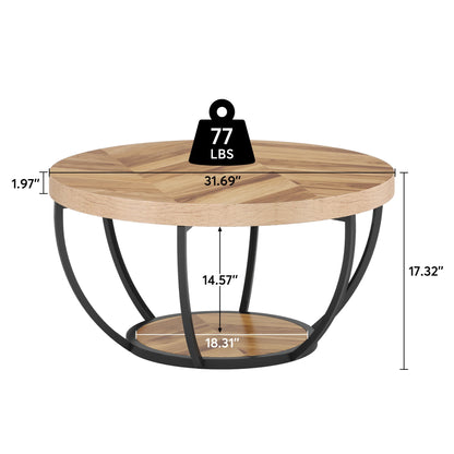 31.7" Round Coffee Table with Shelf