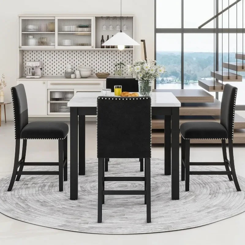 Square Faux Marble Table and Chairs for Family Kitchen