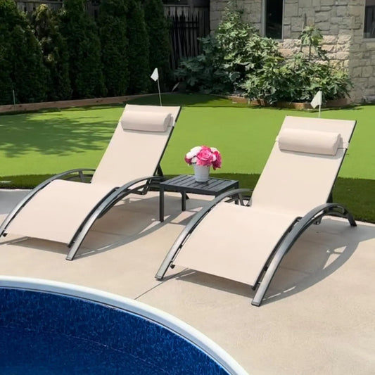 Patio Chaise Lounge Outdoor Chair with Table