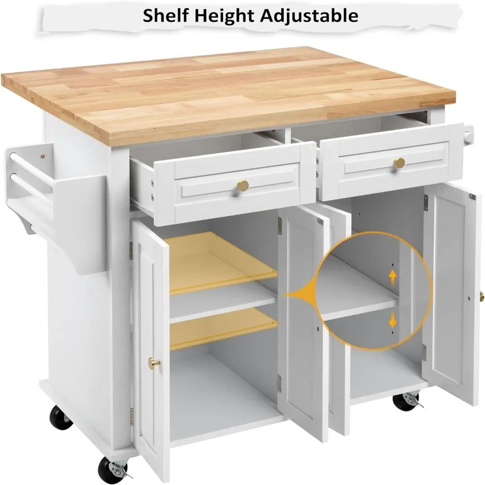 Rolling Kitchen Island With Drop Leaf, Storage