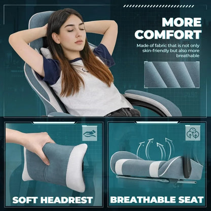 Racing Gamer Chair (Green) Massage Lumbar Support Computer Armchair