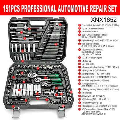 151pcs Drive Socket Set, 1/2 1/4 3/8 Inch Ratchet Wrench Set