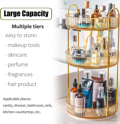 Rotating Makeup Organizer for 3 Tier Perfume Cosmetics Tray