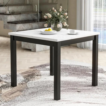 Square Faux Marble Table and Chairs for Family Kitchen