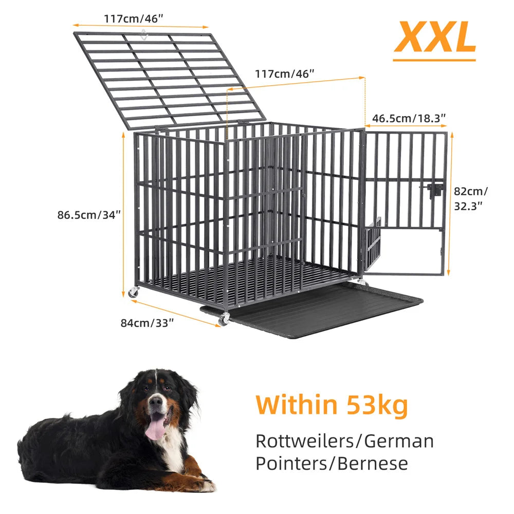 Dog Crate with Lockable Wheels and Tray