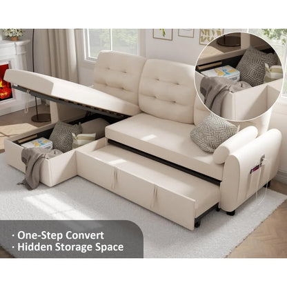 87" Sleeper Sofa Bed with Reversible Storage Chaise Pull Out