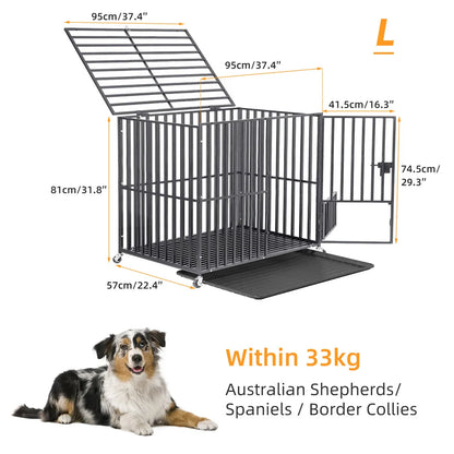 Dog Crate with Lockable Wheels and Tray