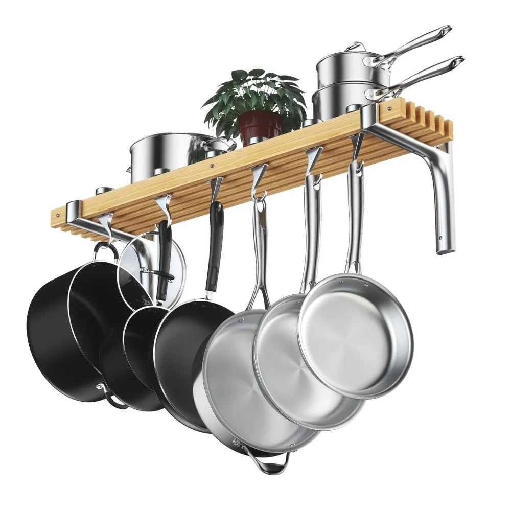 Wall Mounted Wooden Pot Rack 36 By 8-Inch