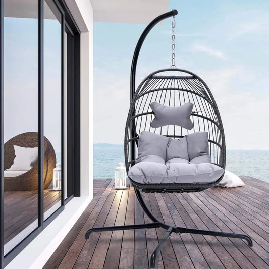 Outdoor Patio Wicker with Stand, Swing Hammock Egg Chair