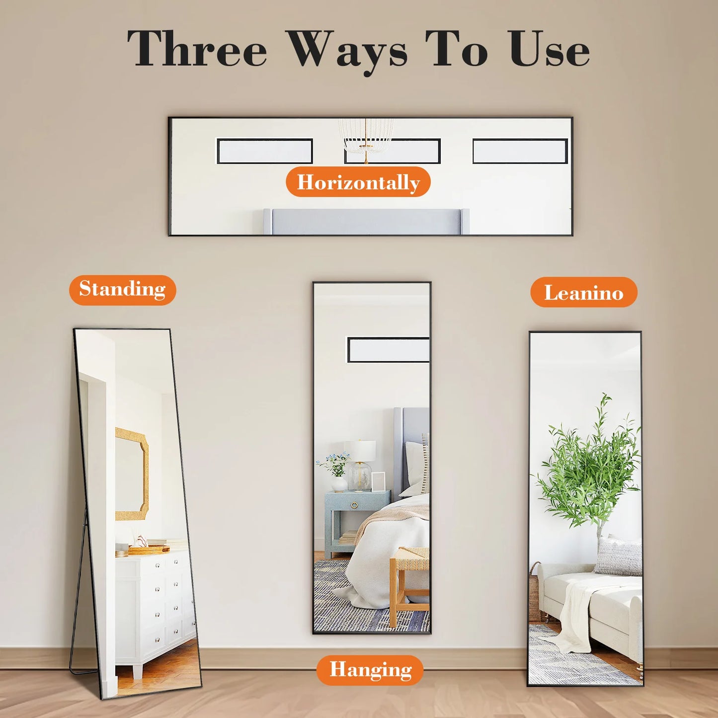 64"x21" Full Body Wall Mirror Standing or Wall-Mounted