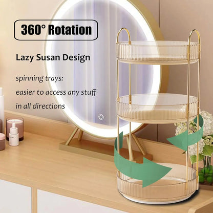 Rotating Makeup Organizer for 3 Tier Perfume Cosmetics Tray