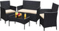 Outdoor Sofa Set of 4 with Soft Cushion and Glass Table