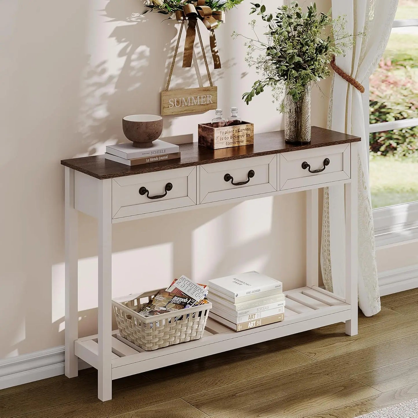 Rustic Entryway Table, Narrow Long Table for Hallway